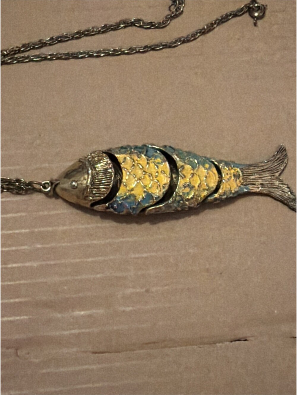 Articulated Metal Enamel Fish Vintage Necklace Movie TV Prop Jewelry  Gift